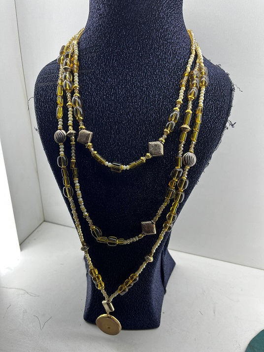 üçlü dogaltas kristal karışık kolye sarı