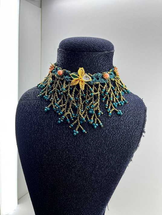 İyne oyali el işçiliği kolye su yeşili